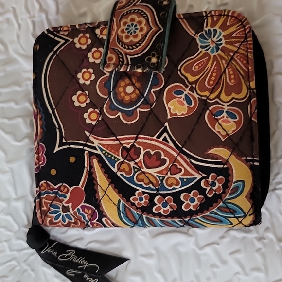 Vera Bradley KENSINGTON RETIRED Wallet - Pasley Black, Brown, Blue Yellow - Picture 2 of 11
